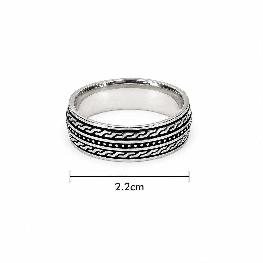 Marvel Silver black geometric pattern band ring for men with 2.2 cm size
