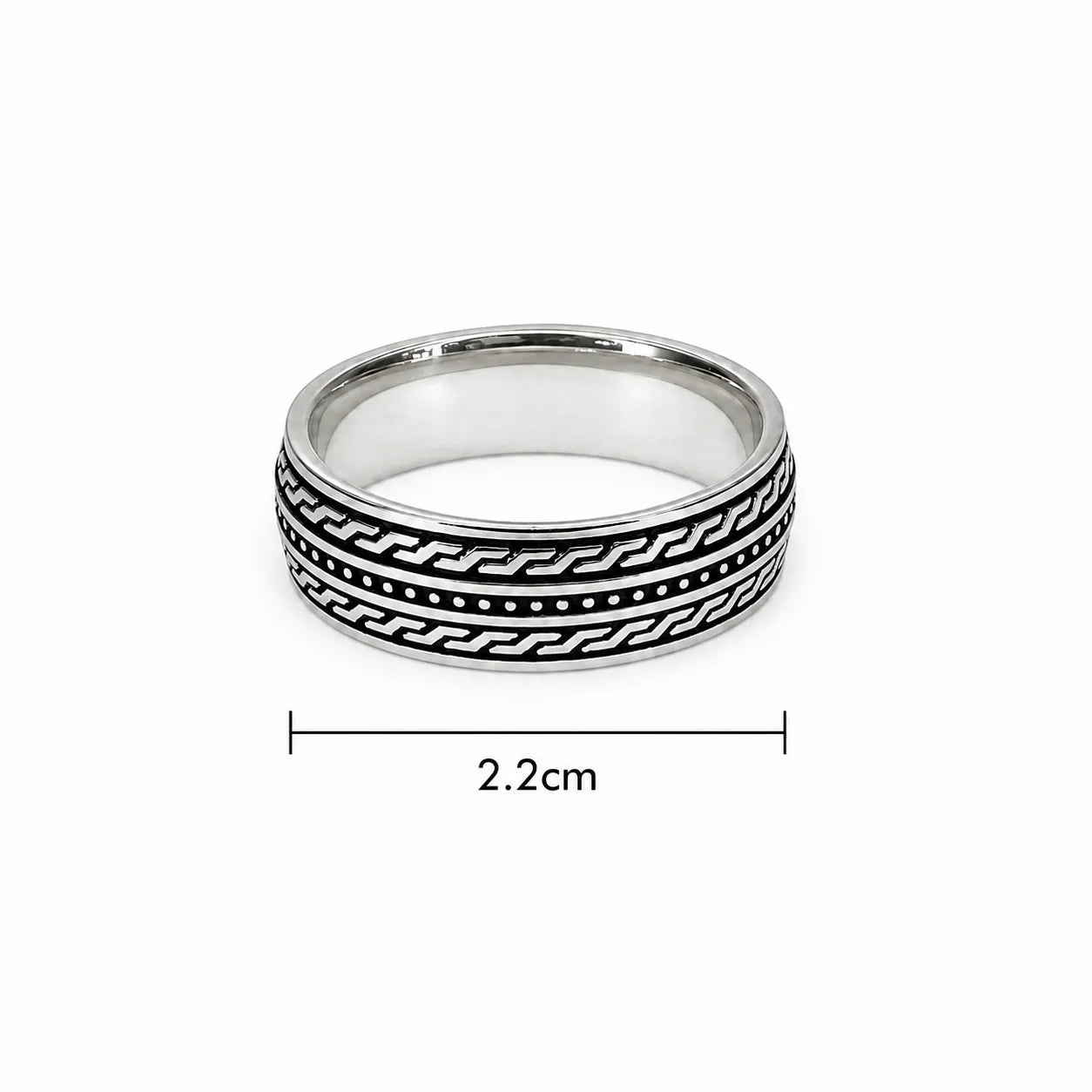Marvel Silver black geometric pattern band ring for men with 2.2 cm size