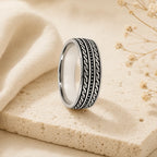 Marvel Silver black geometric pattern band ring for men with 2.2 cm size