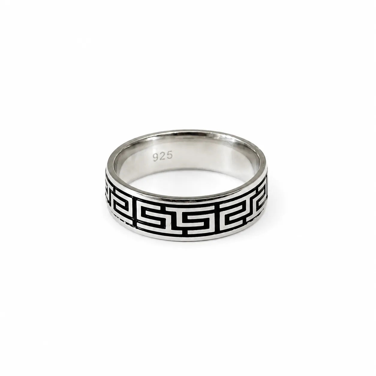 Marvel Silver black Greek key silver band ring for men with 2.4 cm size