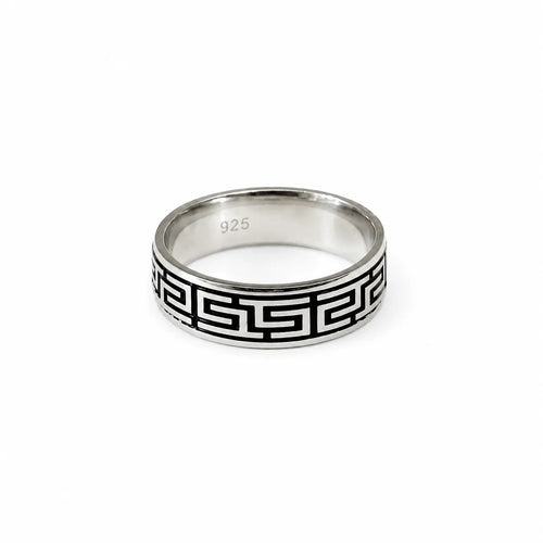 Marvel Silver black Greek key silver band ring for men with 2.4 cm size