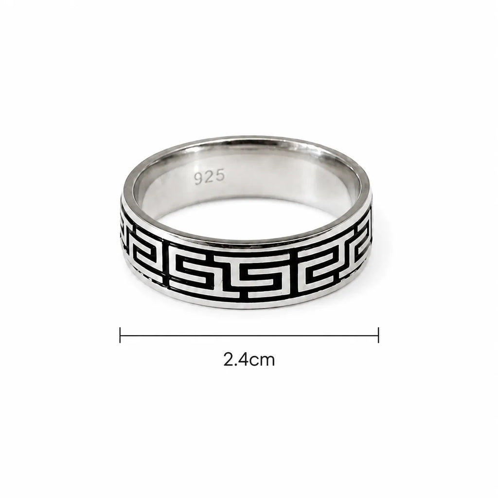 Marvel Silver black Greek key silver band ring for men with 2.4 cm size