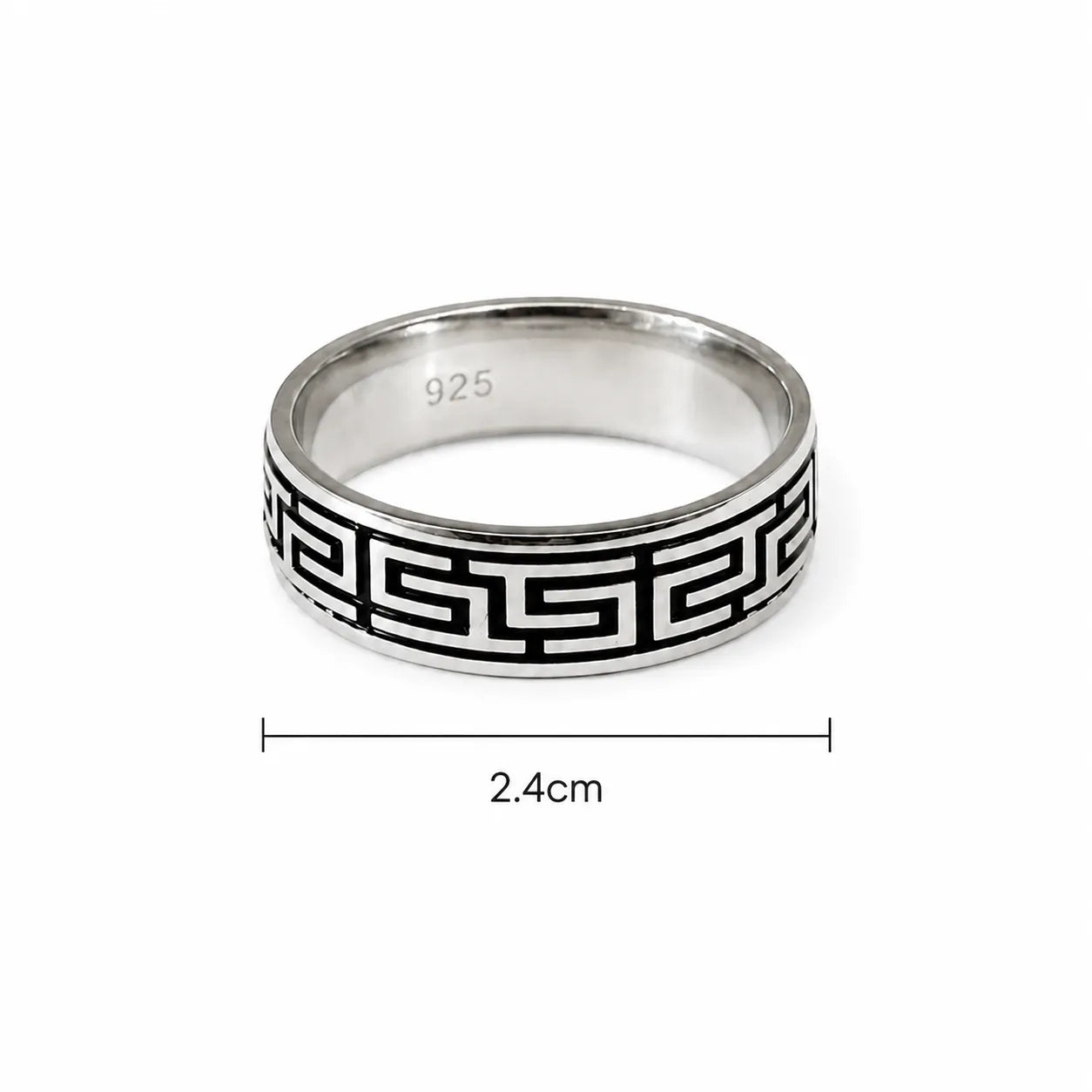 Marvel Silver black Greek key silver band ring for men with 2.4 cm size