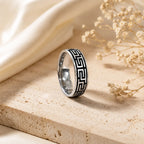 Marvel Silver black Greek key silver band ring for men with 2.4 cm size
