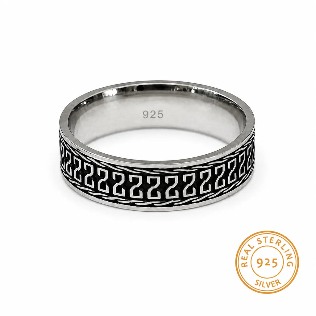 Marvel Silver black Greek key pattern silver band ring for men with 2.5 cm size