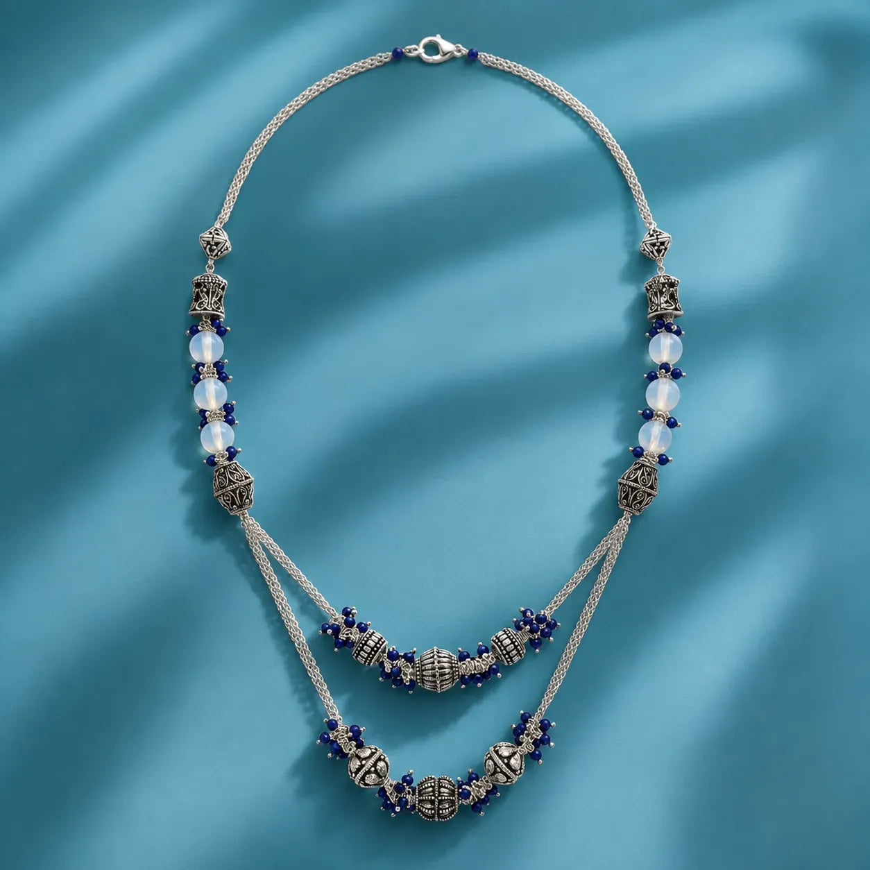 Marvel Silver Blue Oxidized Necklace