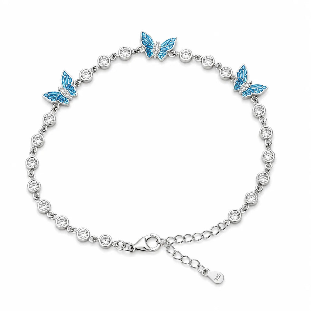 Marvel Silver blue butterfly silver bracelet for women with sparkling white stones