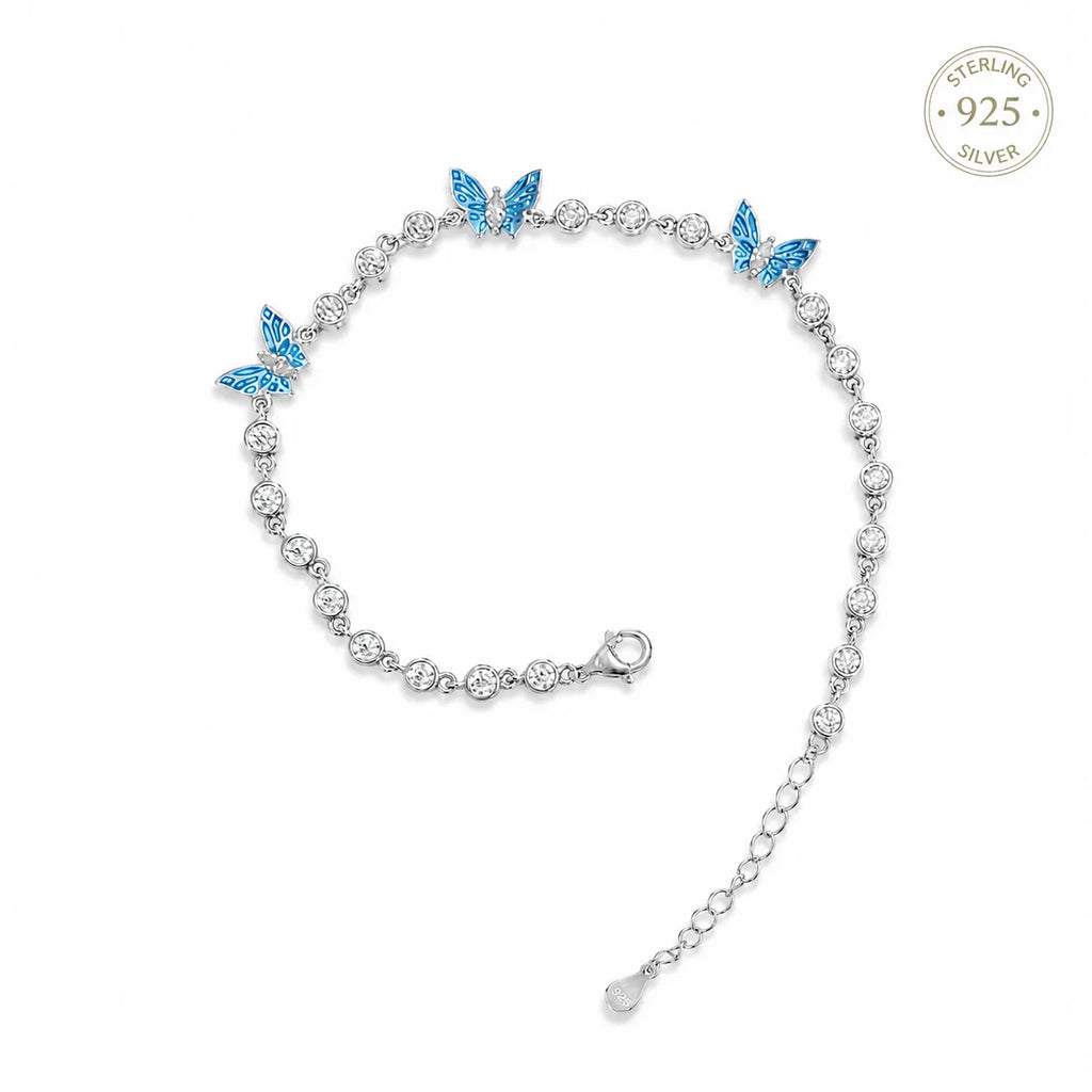 Marvel Silver blue butterfly silver bracelet for women with sparkling white stones