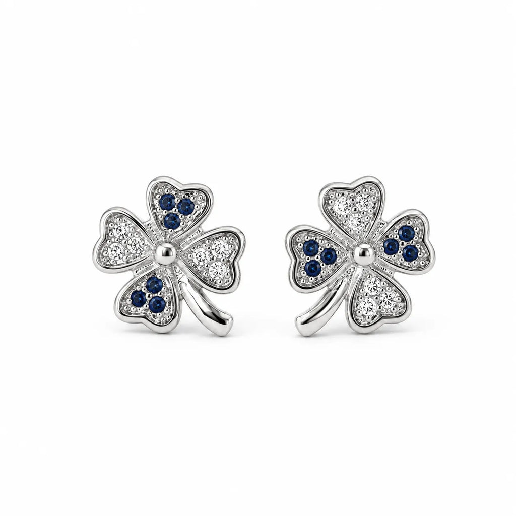 Marvel Silver blue clover silver stud earrings for girls with 1.2 cm length