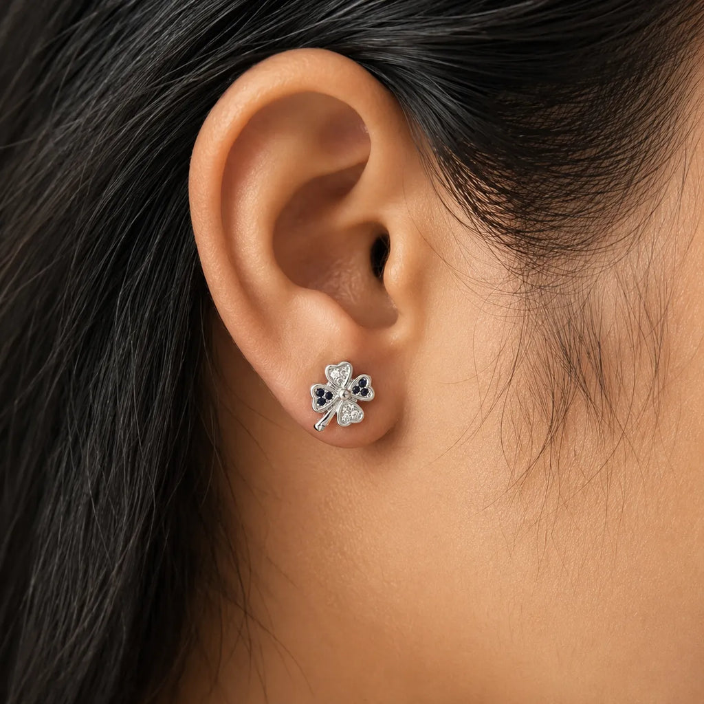 Marvel Silver blue clover silver stud earrings for girls with 1.2 cm length