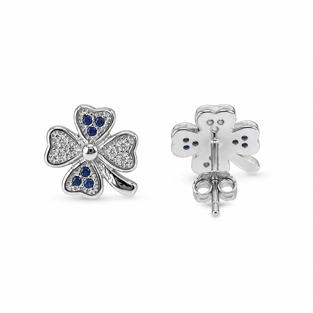 Marvel Silver blue clover silver stud earrings for girls with 1.2 cm length