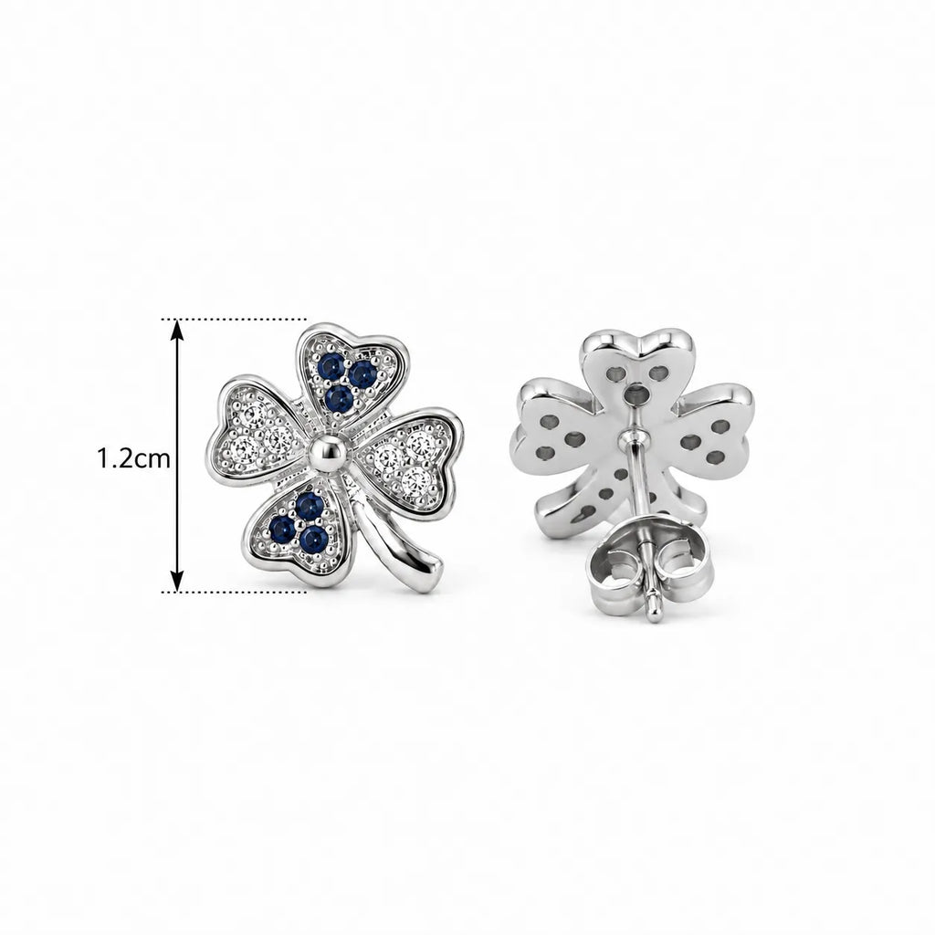 Marvel Silver blue clover silver stud earrings for girls with 1.2 cm length