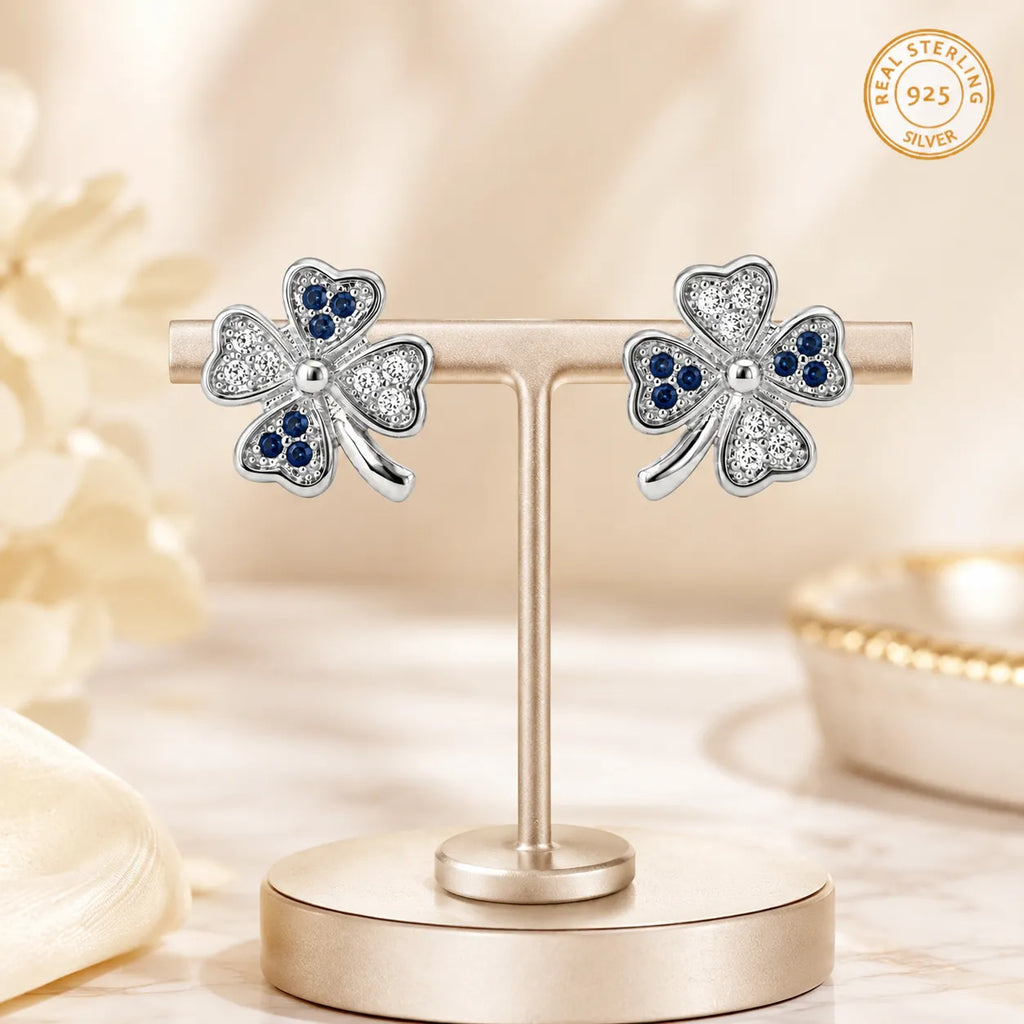 Marvel Silver blue clover silver stud earrings for girls with 1.2 cm length