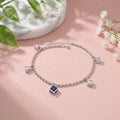 Marvel Silver Blue Crystal Anklet featuring a silver bead chain, blue crystal centerpiece, sparkling square crystal charms, and adjustable clasp for women and girls.
