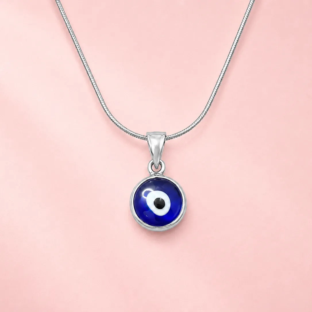 Marvel Silver blue evil eye chain pendant for girls with silver-tone chain