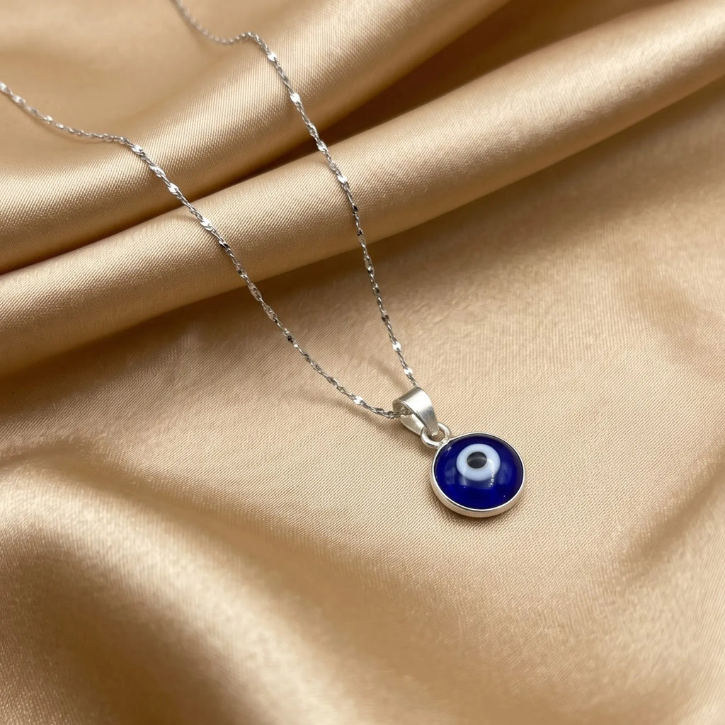 Marvel Silver blue evil eye chain pendant for girls with silver-tone chain