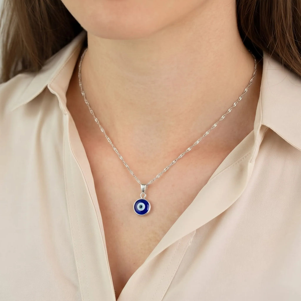Marvel Silver blue evil eye chain pendant for girls with silver-tone chain