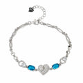 Marvel Silver 925 sterling silver bracelet featuring a sparkling heart-shaped CZ centerpiece with vibrant blue gemstones and an adjustable chain, designed for women and girls, perfect for daily wear, office, parties, weddings, festive occasions, and gifting.