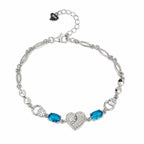 Marvel Silver 925 sterling silver bracelet featuring a sparkling heart-shaped CZ centerpiece with vibrant blue gemstones and an adjustable chain, designed for women and girls, perfect for daily wear, office, parties, weddings, festive occasions, and gifting.