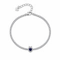 Marvel Silver 925 sterling silver tennis bracelet featuring a sparkling blue heart Cubic Zirconia centerpiece with a dazzling white stone chain, rhodium-plated finish, adjustable extension chain, elegant bracelet for women and girls suitable for daily wear, parties, weddings, anniversaries, and gifting.