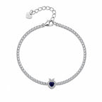 Marvel Silver 925 sterling silver tennis bracelet featuring a sparkling blue heart Cubic Zirconia centerpiece with a dazzling white stone chain, rhodium-plated finish, adjustable extension chain, elegant bracelet for women and girls suitable for daily wear, parties, weddings, anniversaries, and gifting.