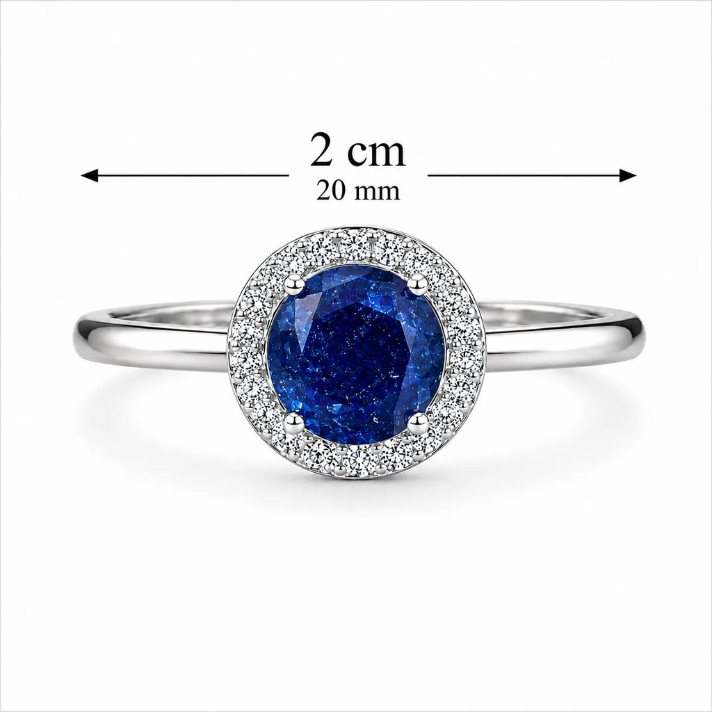Marvel Silver blue oval stone halo silver ring for women with sparkling white stones