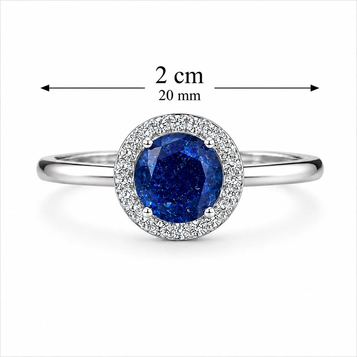 Marvel Silver blue oval stone halo silver ring for women with sparkling white stones