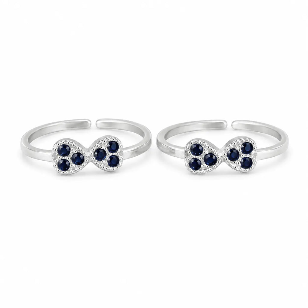 Marvel Silver blue stone bow adjustable toe ring for women