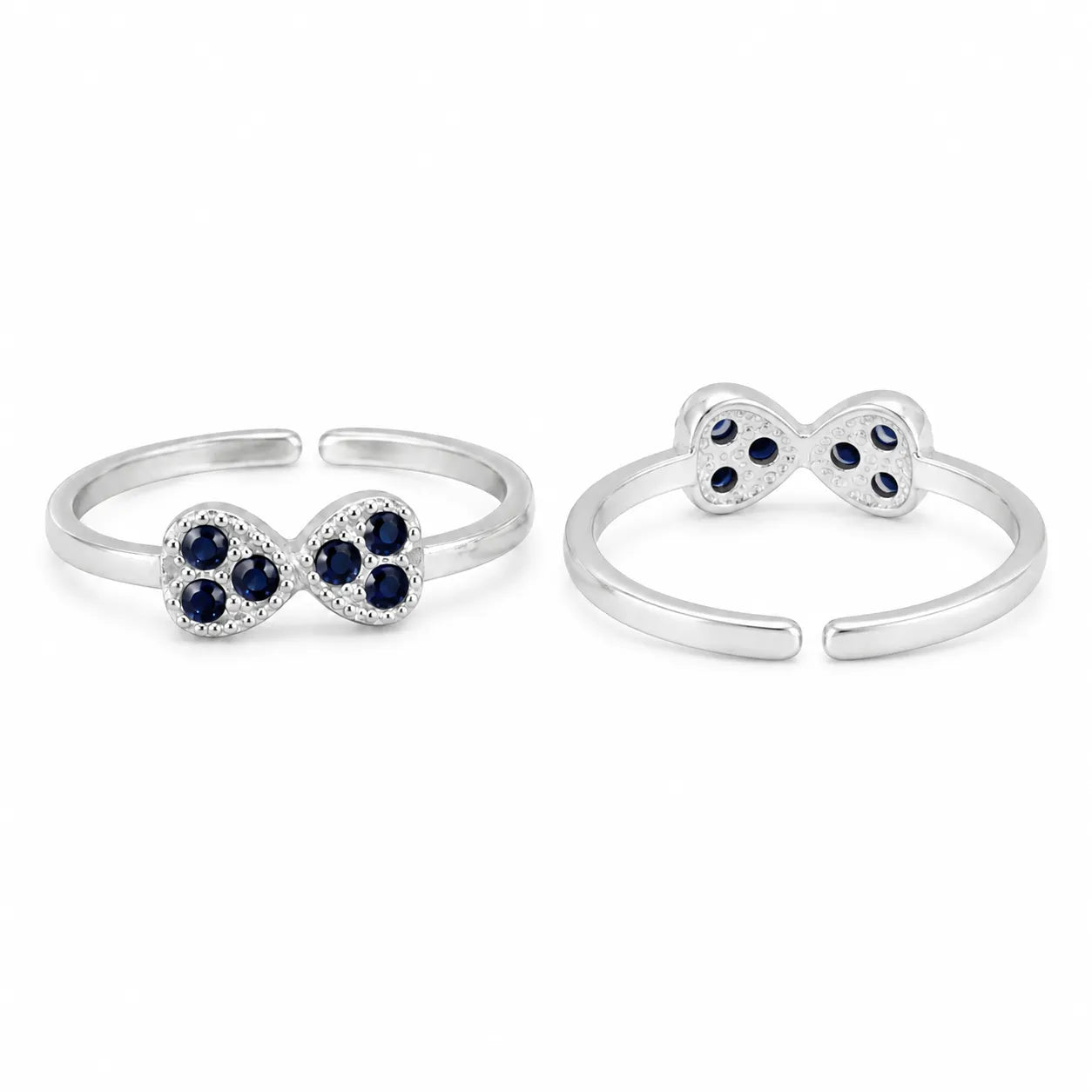 Marvel Silver blue stone bow adjustable toe ring for women