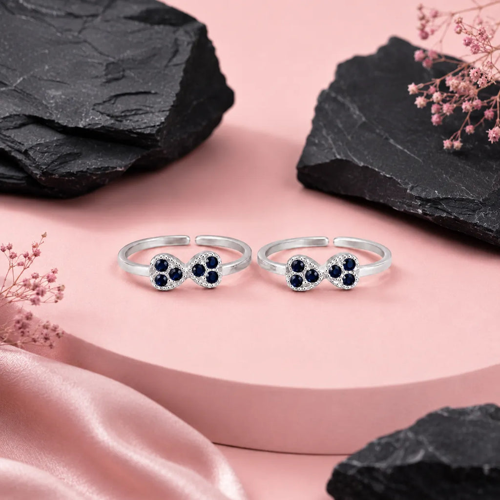 Marvel Silver blue stone bow adjustable toe ring for women