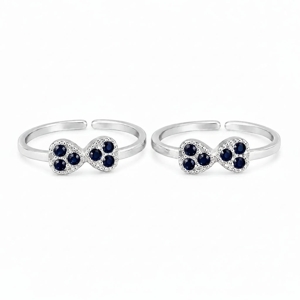Marvel Silver blue stone bow adjustable toe ring for women
