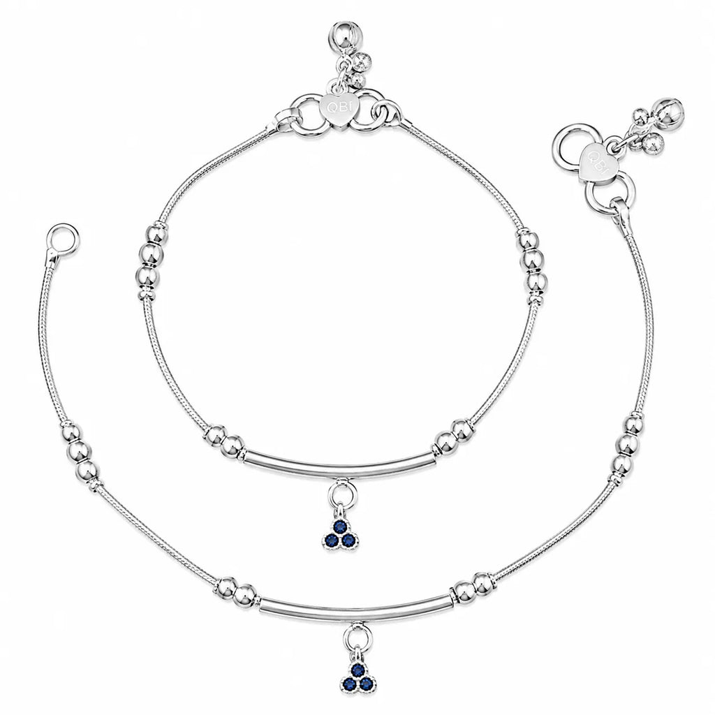 Marvel Silver Baby Payal Blue Stone Charm