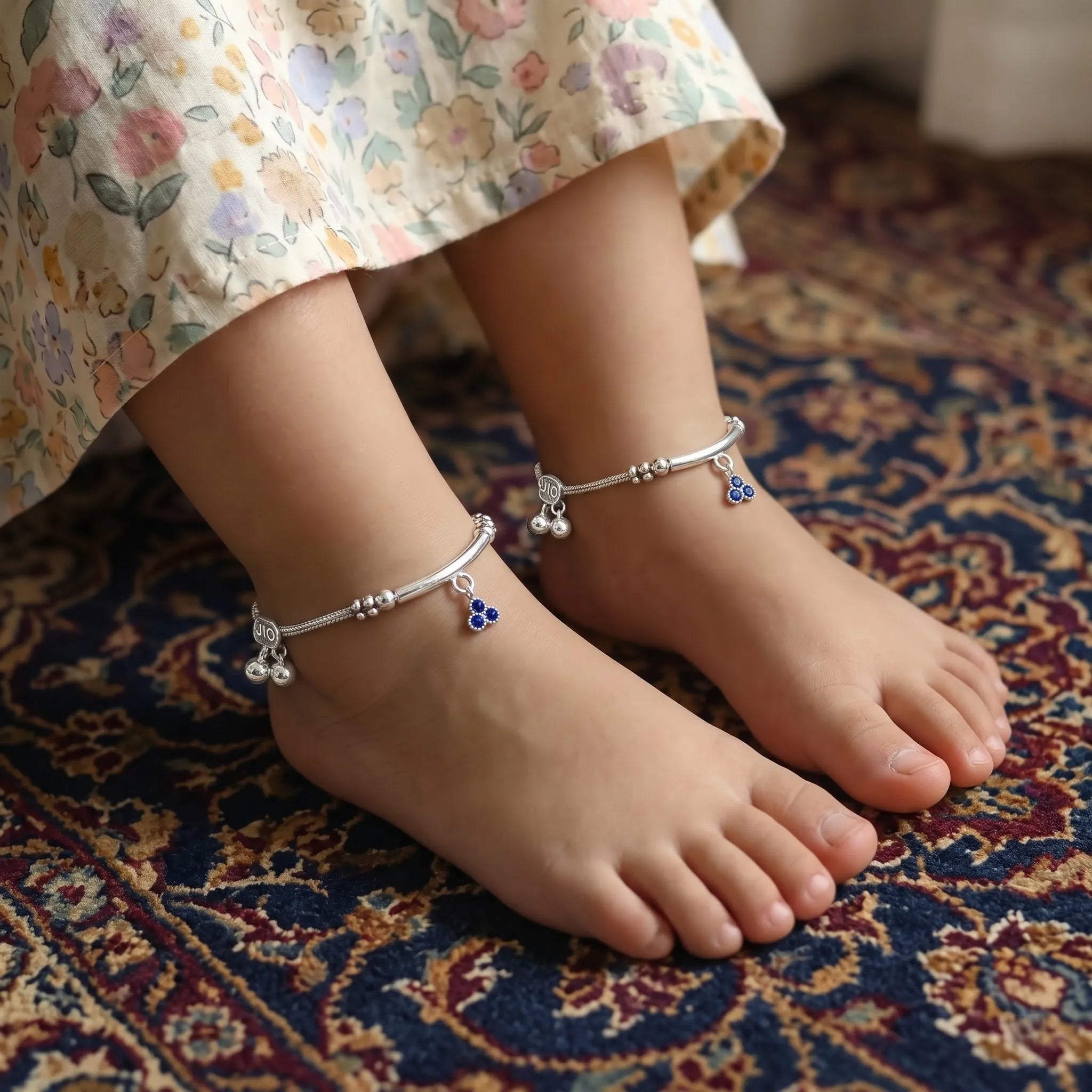 Marvel Silver Baby Payal Blue Stone Charm