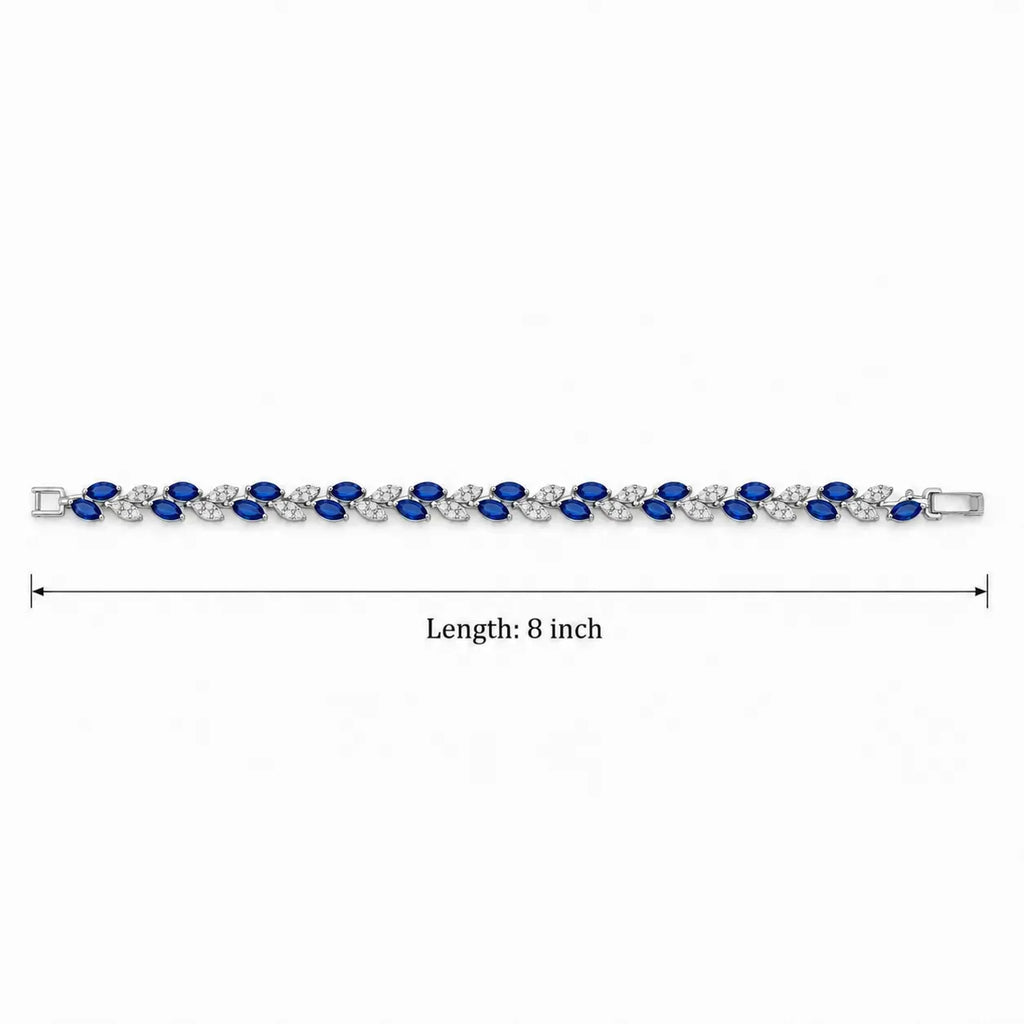 Marvel Silver blue stone leaf design silver bracelet for women with sparkling white stones
