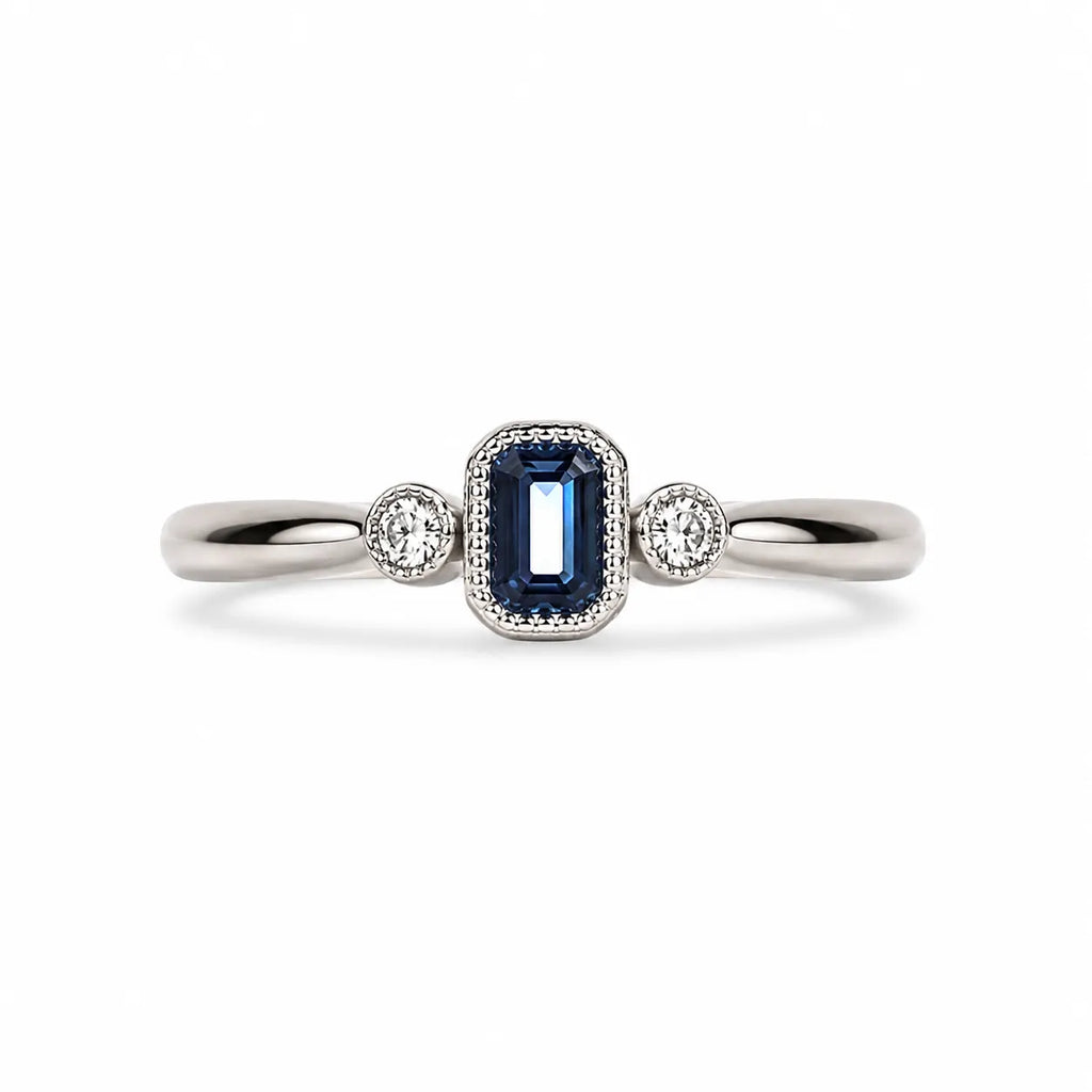 Marvel Silver blue stone silver ring for women with white side stones