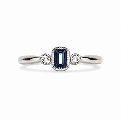 Marvel Silver blue stone silver ring for women with white side stones