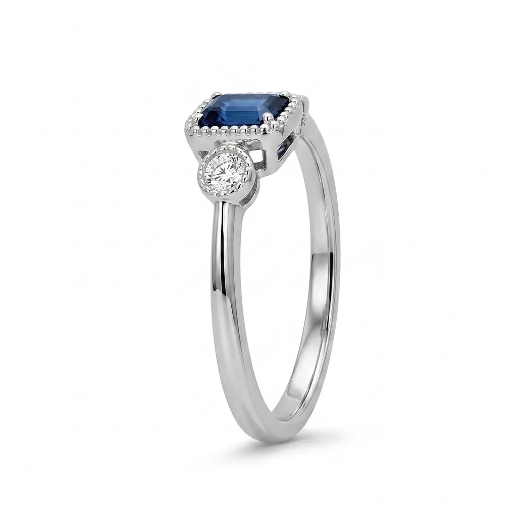 Marvel Silver blue stone silver ring for women with white side stones