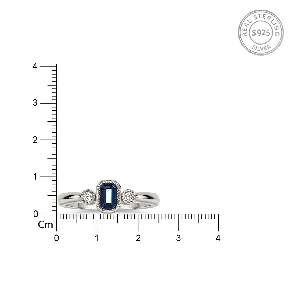Marvel Silver blue stone silver ring for women with white side stones