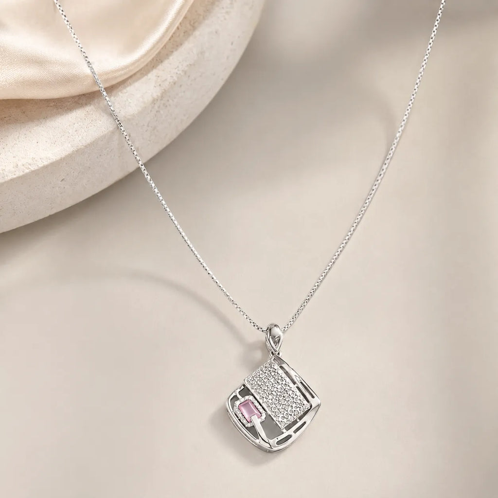 Marvel Silver book design silver chain pendant for girls with sparkling stone detailing