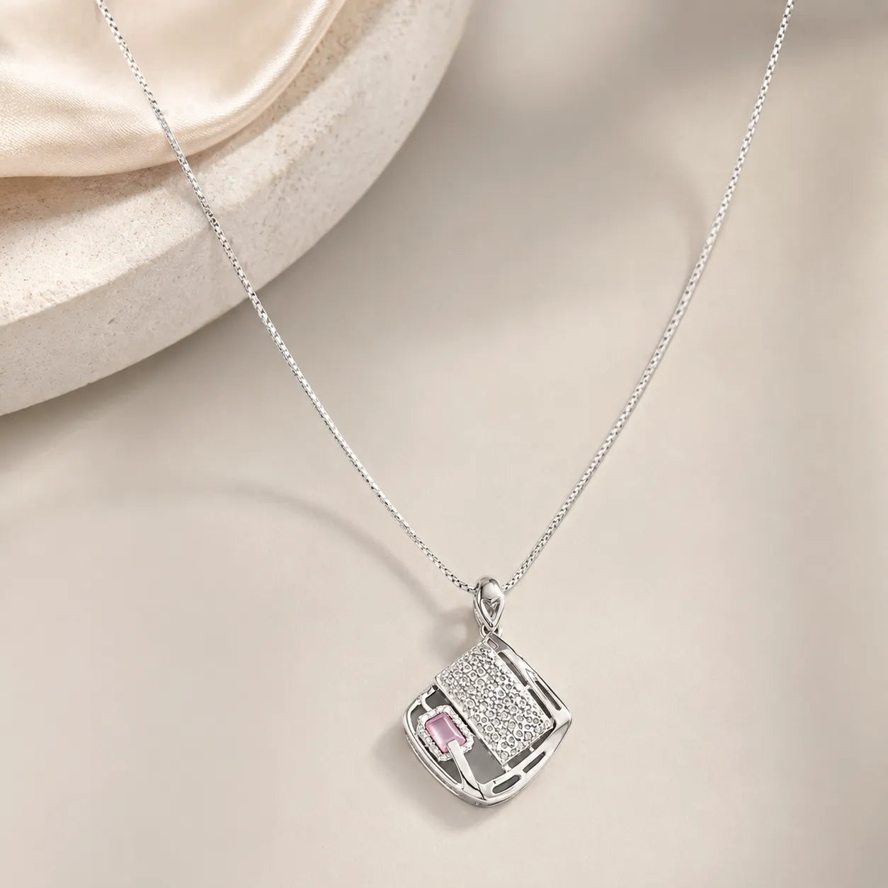 Marvel Silver book design silver chain pendant for girls with sparkling stone detailing