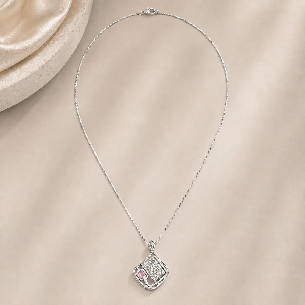 Marvel Silver book design silver chain pendant for girls with sparkling stone detailing
