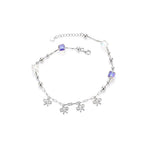 Marvel Silver Bow Charm Anklet with crystal cube beads and adjustable silver chain for women and girls.