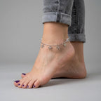 Marvel Silver Bow Charm Anklet with crystal cube beads and adjustable silver chain for women and girls.