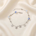 Marvel Silver Bow Charm Anklet with crystal cube beads and adjustable silver chain for women and girls.