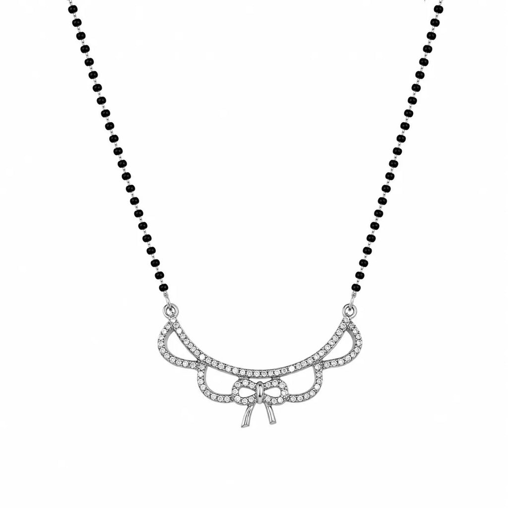 Marvel Silver bow design black beads mangalsutra for women with 4 cm pendant