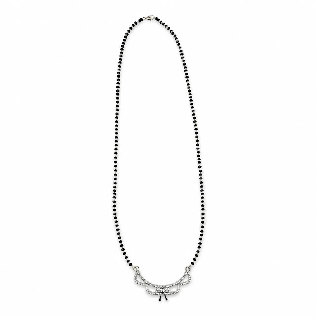 Marvel Silver bow design black beads mangalsutra for women with 4 cm pendant
