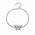 Marvel Silver 925 sterling silver tennis bracelet featuring a sparkling butterfly centerpiece with AAA Cubic Zirconia and multicolor stone accents, rhodium-plated finish, adjustable extension chain, elegant silver bracelet for women and girls suitable for daily wear, parties, weddings, anniversaries, and gifting.