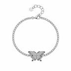 Marvel Silver 925 sterling silver tennis bracelet featuring a sparkling butterfly centerpiece with AAA Cubic Zirconia and multicolor stone accents, rhodium-plated finish, adjustable extension chain, elegant silver bracelet for women and girls suitable for daily wear, parties, weddings, anniversaries, and gifting.