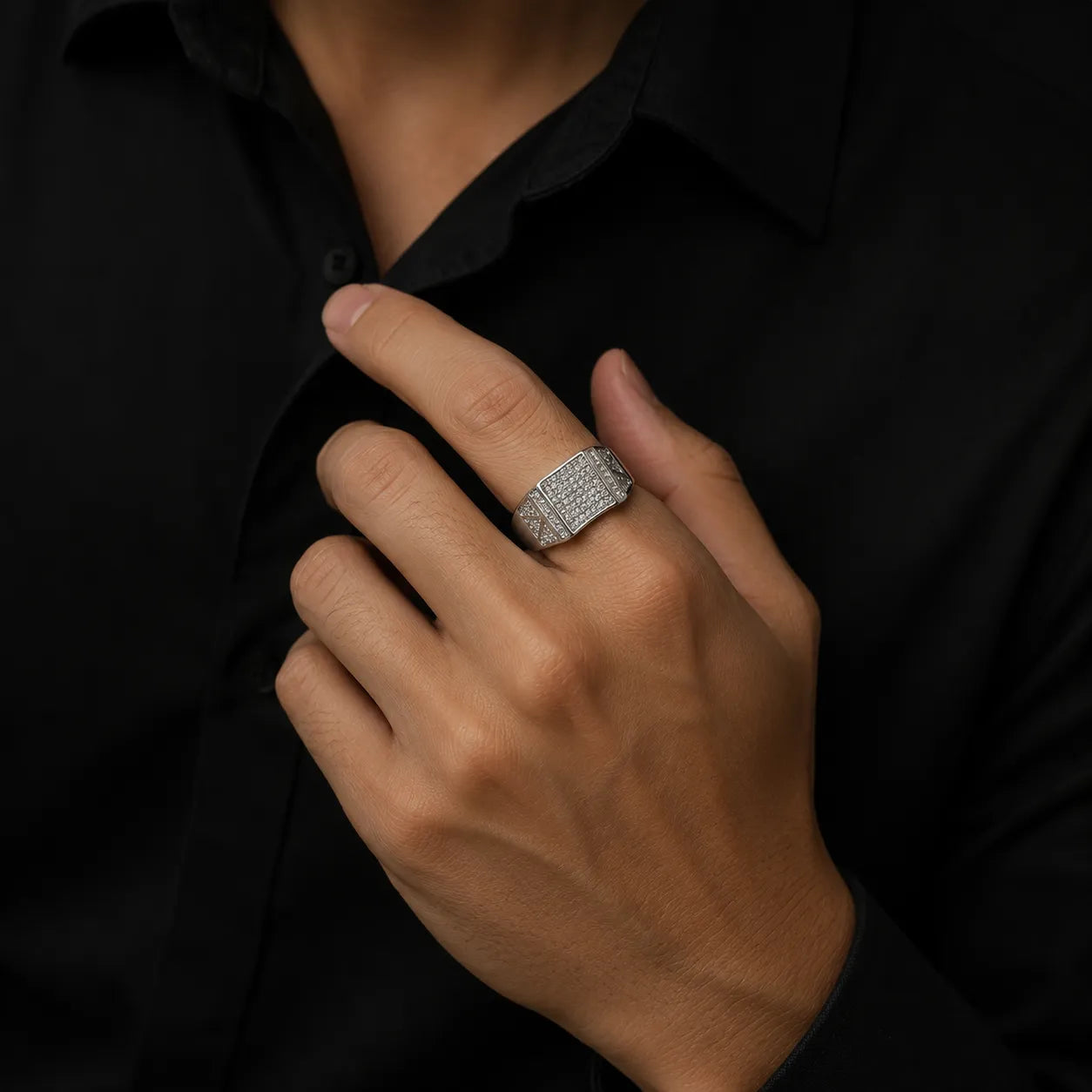 Marvel Silver CZ stone square signet ring for men with 2.3 cm size