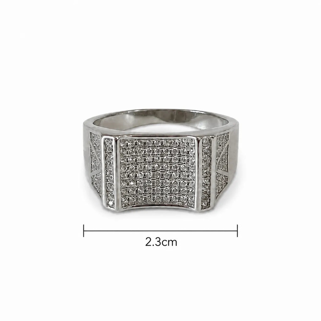 Marvel Silver CZ stone square signet ring for men with 2.3 cm size
